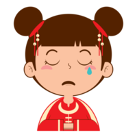 Chinese meisje huilen gezicht tekenfilm schattig png