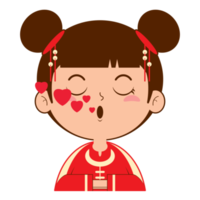 chinese girl in love face cartoon cute png