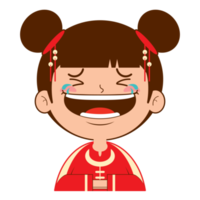 fille chinoise riant visage dessin animé mignon png