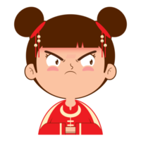 menina chinesa rosto bravo desenho animado fofo png