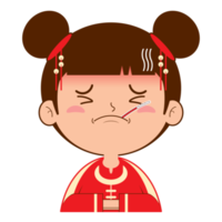 fille chinoise malade visage dessin animé mignon png