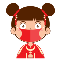 fille chinoise porte un masque dessin animé mignon png