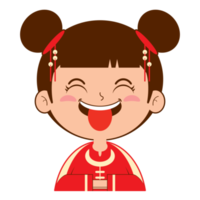 Cinese ragazza giocoso viso cartone animato carino png