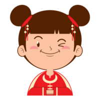 kinesisk flicka leende ansikte tecknad serie söt png