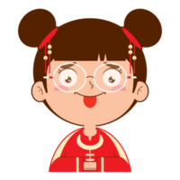 Cinese ragazza giocoso viso cartone animato carino png