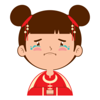 Cinese ragazza pianto viso cartone animato carino png