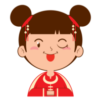 fille chinoise visage espiègle dessin animé mignon png