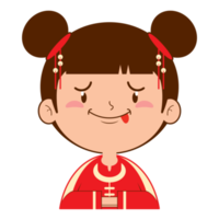 fille chinoise visage espiègle dessin animé mignon png