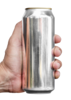 hand- houden mockup glimmend aluminium slank kan png