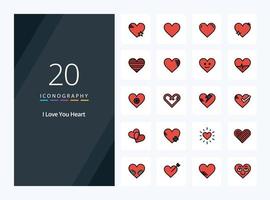 20 Heart line Filled icon for presentation vector