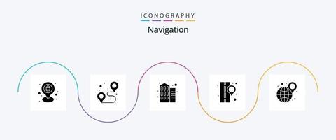 paquete de iconos de glifo 5 de navegación que incluye la ubicación. pasador de mapa signo. calle. localización vector