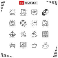 Mobile Interface Outline Set of 16 Pictograms of document share shield sharing graphic Editable Vector Design Elements