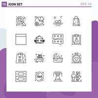 Pictogram Set of 16 Simple Outlines of grid market boat ecommerce transport Editable Vector Design Elements