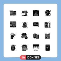 Modern Set of 16 Solid Glyphs Pictograph of edit location sewing gps website Editable Vector Design Elements