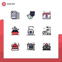 9 iconos creativos, signos y símbolos modernos de protección contra el cáncer, viajes, cruceros, elementos de diseño vectorial editables vector