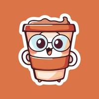 tazas de café con ojos y anteojos. taza y vaso con caras. logotipo, icono, cafetería, plantillas de diseño de menú. lindos personajes de estilo de dibujos animados. tres ilustraciones vectoriales aisladas dibujadas a mano vector