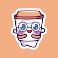 tazas de café con ojos y anteojos. taza y vaso con caras. logotipo, icono, cafetería, plantillas de diseño de menú. lindos personajes de estilo de dibujos animados. tres ilustraciones vectoriales aisladas dibujadas a mano vector