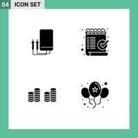 4 Universal Solid Glyphs Set for Web and Mobile Applications voltmeter ok digital checklist coins Editable Vector Design Elements