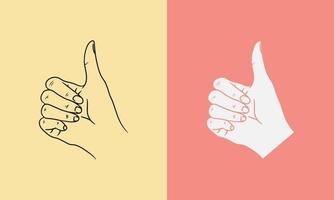 Thumb up sign of Hand gestures vector illustration template. Realistic gesture line art of human hand. Isolated on background. Vector eps 10.