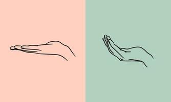 Receive sign of Hand gestures vector illustration template. Realistic gesture line art of human hand. Isolated on background. Vector eps 10.