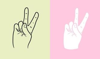 Two fingers sign of Hand gestures vector illustration template. Realistic gesture line art of human hand. Isolated on background. Vector eps 10.