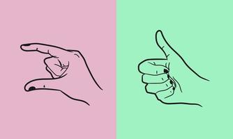 Thumb up sign of Hand gestures vector illustration template. Realistic gesture line art of human hand. Isolated on background. Vector eps 10.