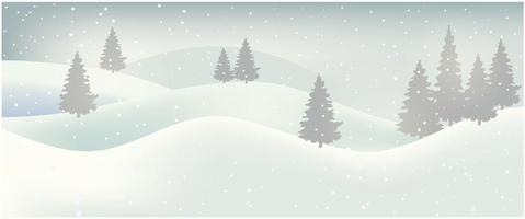 landscape with snowdrifts and snowy fir trees. Winter Christmas background with sky. vector