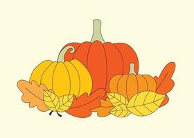 plantilla de póster de tarjeta de felicitación de otoño. hojas naturales, árboles, calabazas, ilustración vectorial en estilo plano vector