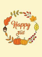 plantilla de póster de tarjeta de felicitación de otoño. hojas naturales, árboles, calabazas, ilustración vectorial en estilo plano vector