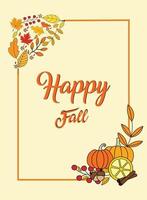 Autumn greeting card poster template. nature leaves, trees, pumpkins, Vector illustration in flat style