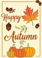 Autumn greeting card poster template. nature leaves, trees, pumpkins, Vector illustration in flat style