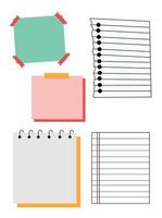 Set of different note papers. Notes paper sheets attached. vector