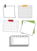 Set of different note papers. Notes paper sheets attached. vector