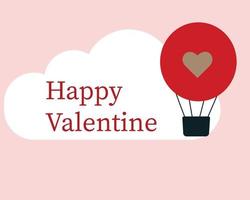 valentine day with heart baloon, gift and clouds. Paper cut style. vector illustration.