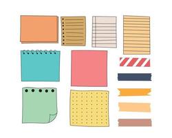 Set of different note papers. Notes paper sheets attached. vector