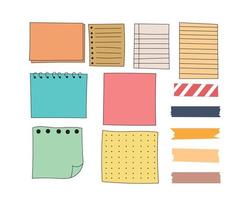 Set of different note papers. Notes paper sheets attached. vector