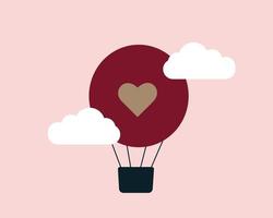 valentine day with heart balloon, gift and clouds. Paper cut style. vector illustration.