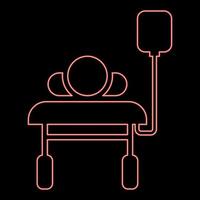 Neon patient lying on medical bed couch with dropper Man with dropping bottle Emergency therapy concept injecting resuscitation Intensive care red color vector illustration image flat style
