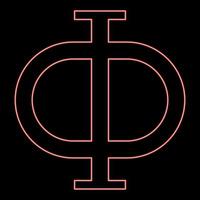 Neon phi greek symbol capital letter uppercase font red color vector illustration image flat style