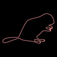 Neon beaver animal Rodent stand red color vector illustration image flat style