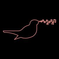 Neon nightingale singing tune song Bird musical notes Music concept red color vector illustration image flat style