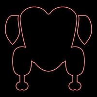 Neon chicken carcass raw Broiler meat Turkey food Hen farm product red color vector illustration image flat style