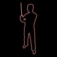 Neon man with sword machete Cold weapons in hand military man Soldier Serviceman in positions Hunter with knife Fight poses Strong defender Warrior concept Weaponry Stand red color vector