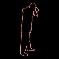 Neon man is blow one's nose into handkerchief tissue paper Cough Rhinitis Allergies concept Sneezing Runny nose Snot highlighted Male smoky blowing orcue Hay fever red color vector illustration image