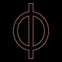 Neon phi greek symbol small letter lowercase font red color vector illustration image flat style