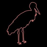 Neon stork Bird standing Crane Heron red color vector illustration image flat style