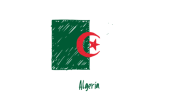 ilustração de esboço de cor de lápis de bandeira de país nacional de argélia com fundo transparente png