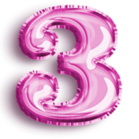 número 3 globo número rosa metalizado. ilustración de número lleno de perfil aerodinámico aislado sobre fondo transparente. elemento de diseño para la decoración de fiestas festivas png