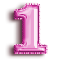 Number 1 metallic pink number balloon. Airfoil filled number illustration isolated on transparent background. Design element for festive party decoration png