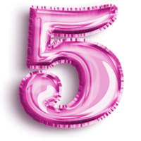 balão número 5 rosa metálico. aerofólio preenchido número ilustração isolada em fundo transparente. elemento de design para decoração de festa festiva png